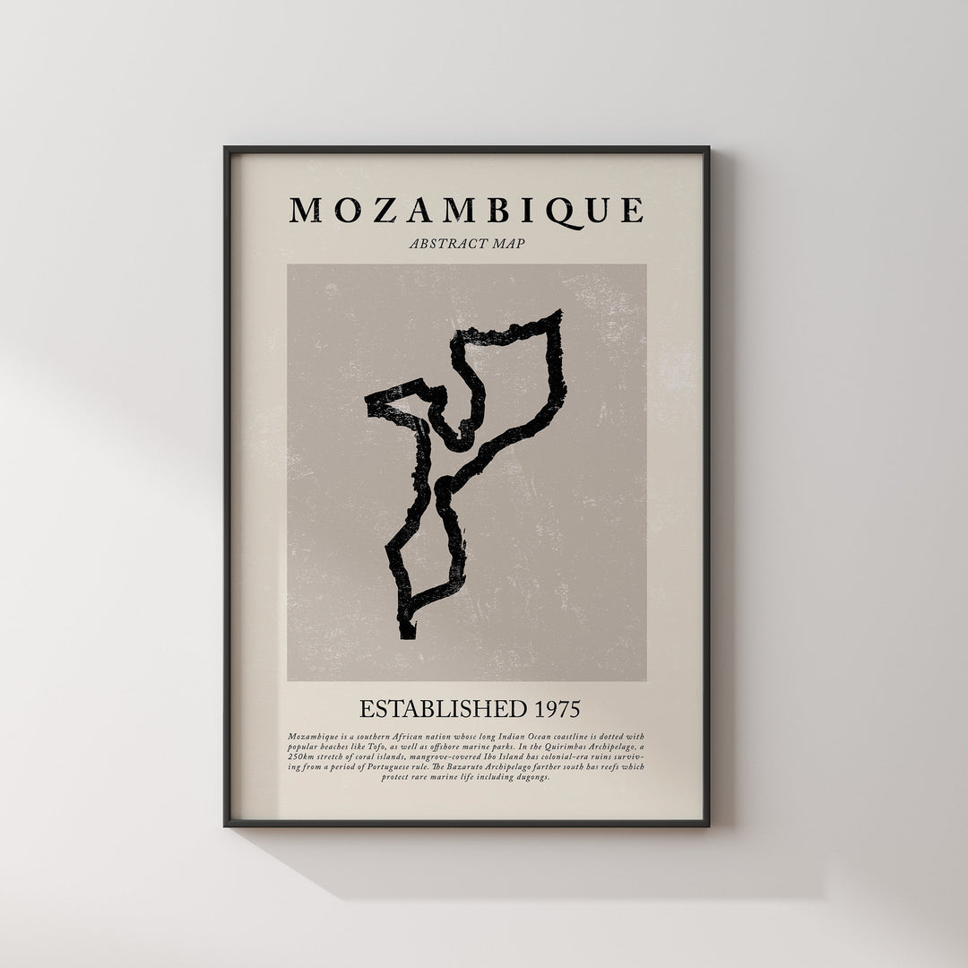 Mozambique Map Vintage Abstract Wall Art Print Picasso + Matisse Inspired Travel Poster
