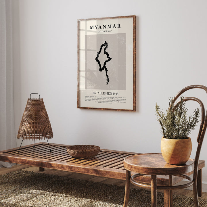 Myanmar Map Vintage Abstract Wall Art Print Picasso + Matisse Inspired Travel Poster
