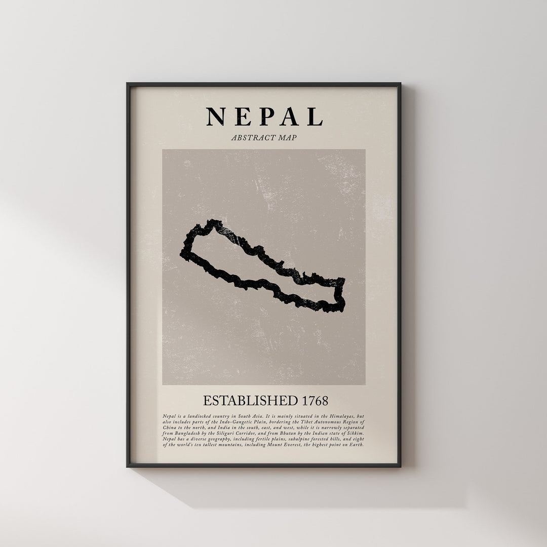Nepal Map Vintage Abstract Wall Art Print Picasso + Matisse Inspired Travel Poster
