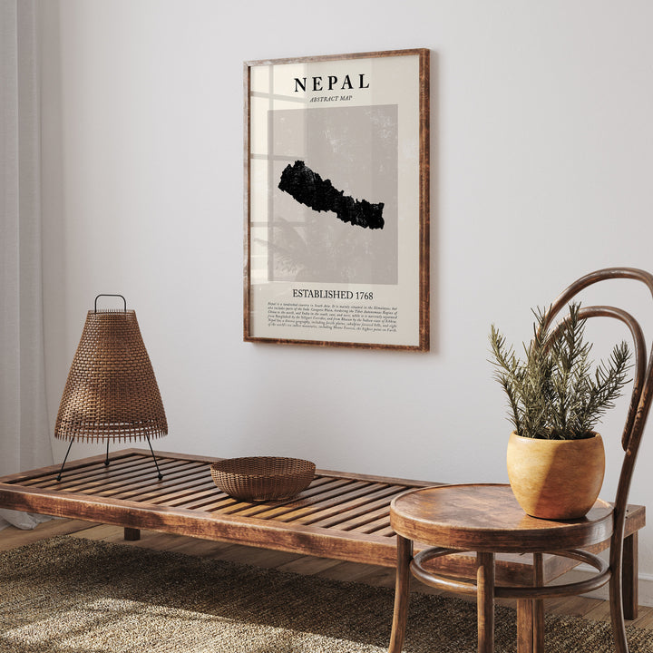 Nepal Map Vintage Abstract Wall Art Print Picasso + Matisse Inspired Travel Poster