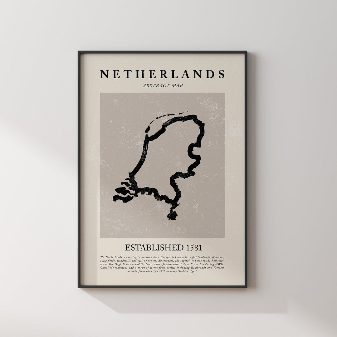 Netherlands Map Vintage Abstract Wall Art Print Picasso + Matisse Inspired Travel Poster
