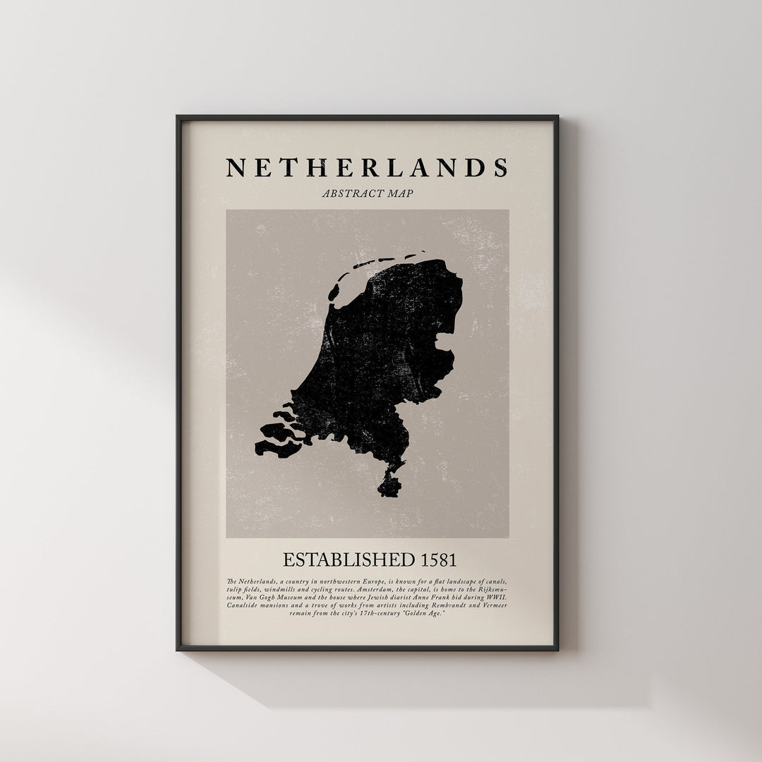 Netherlands Map Vintage Abstract Wall Art Print Picasso + Matisse Inspired Travel Poster