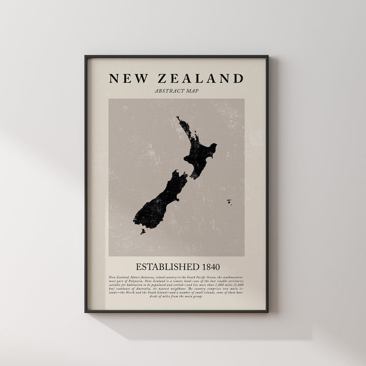 New Zealand Map Vintage Abstract Wall Art Print Picasso + Matisse Inspired Travel Poster