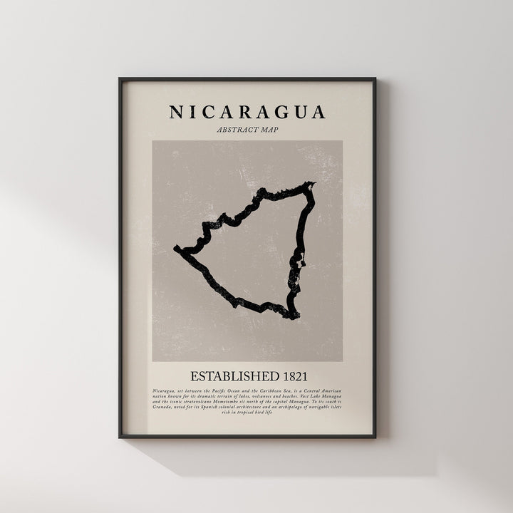 Nicaragua Map Vintage Abstract Wall Art Print Picasso + Matisse Inspired Travel Poster