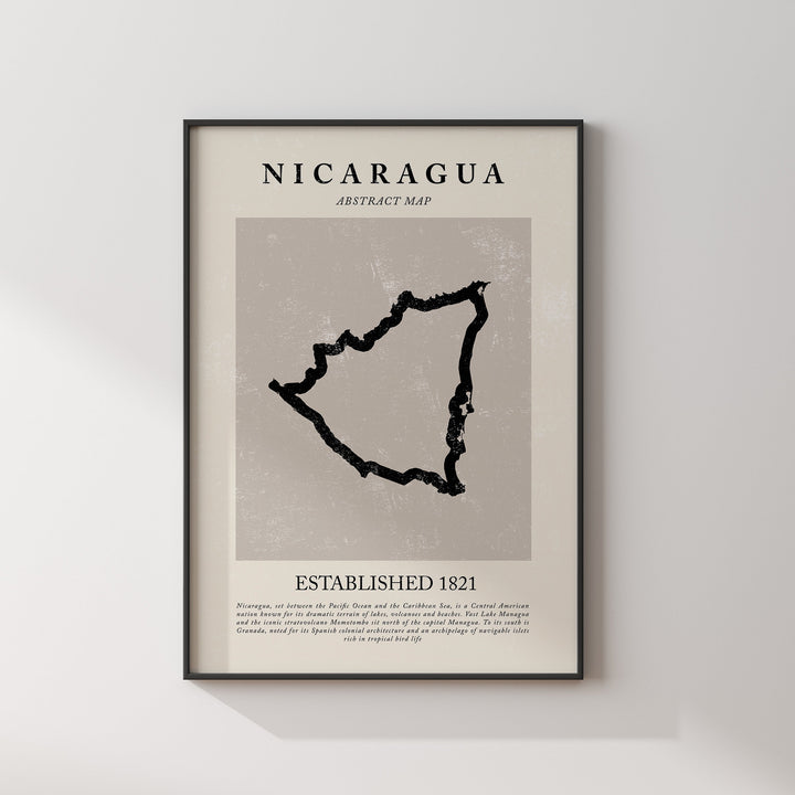 Nicaragua Map Vintage Abstract Wall Art Print Picasso + Matisse Inspired Travel Poster