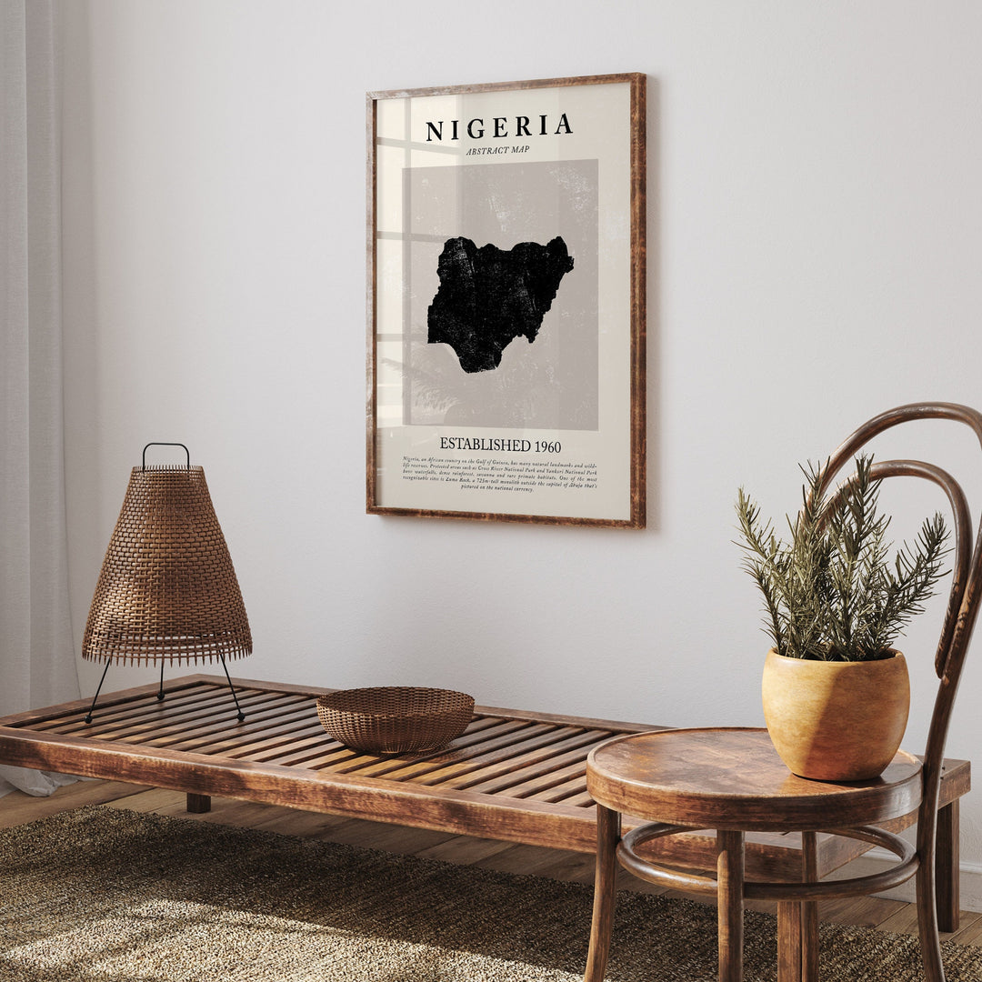 Nigeria Map Vintage Abstract Wall Art Print Picasso + Matisse Inspired Travel Poster