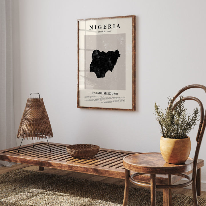 Nigeria Map Vintage Abstract Wall Art Print Picasso + Matisse Inspired Travel Poster