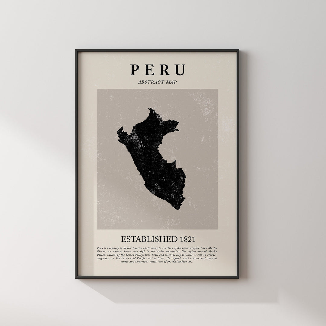 Peru Map Vintage Abstract Wall Art Print Picasso + Matisse Inspired Travel Poster