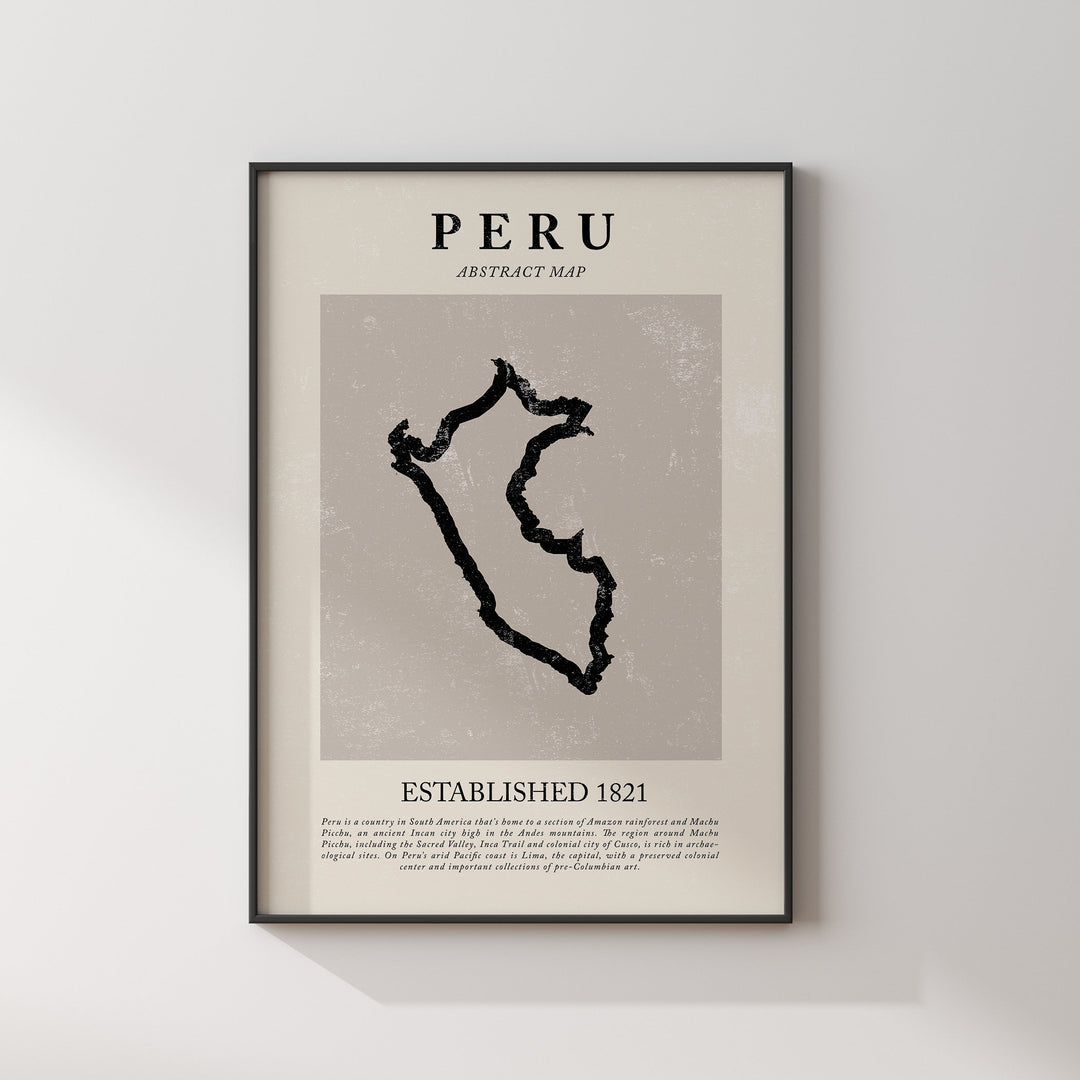 Peru Map Vintage Abstract Wall Art Print Picasso + Matisse Inspired Travel Poster