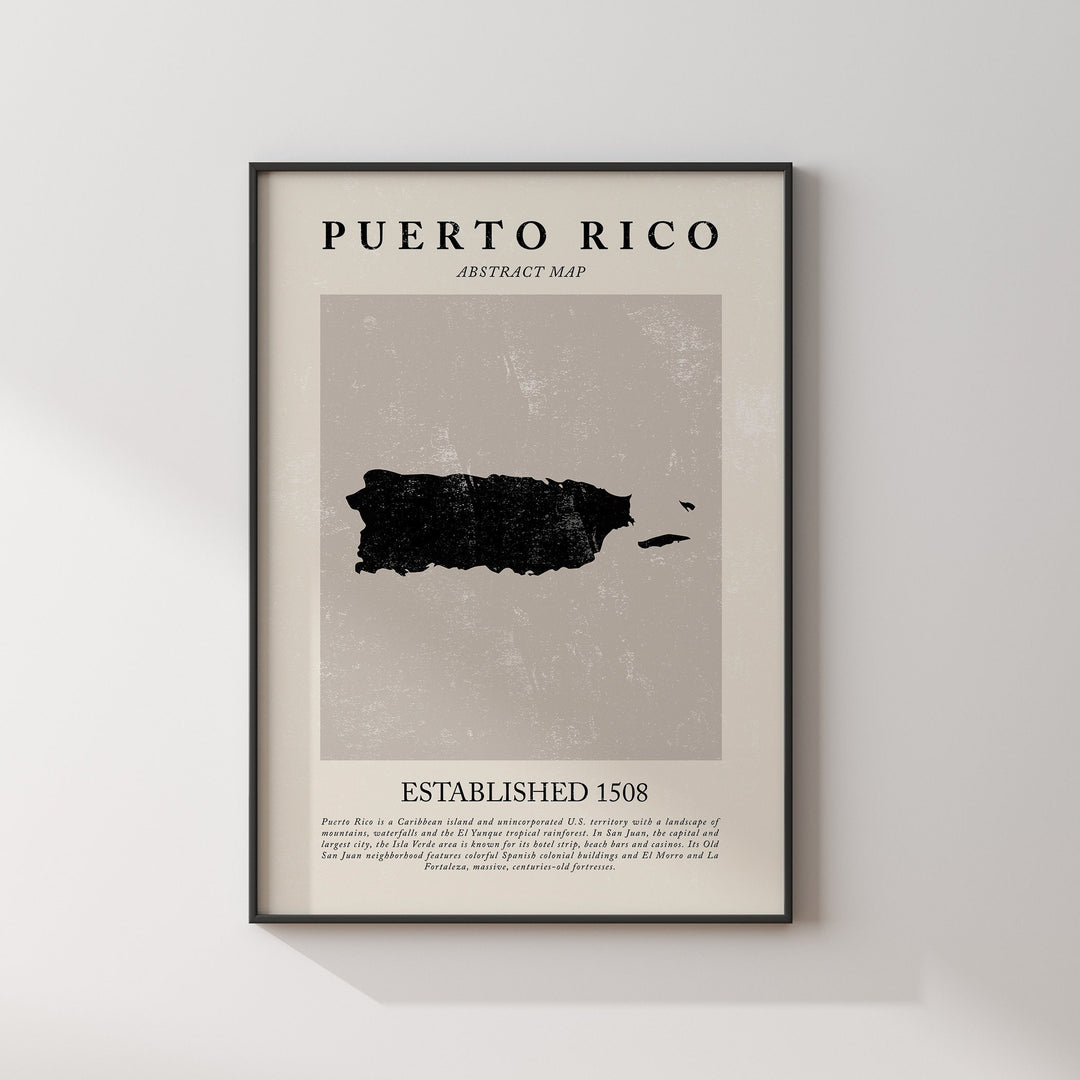 Puerto Rico Map Vintage Abstract Wall Art Print Picasso + Matisse Inspired Travel Poster