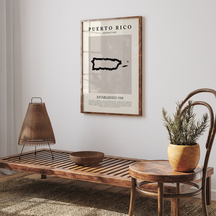 Puerto Rico Map Vintage Abstract Wall Art Print Picasso + Matisse Inspired Travel Poster