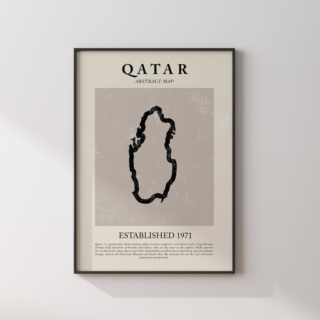 Qatar Map Vintage Abstract Wall Art Print Picasso + Matisse Inspired Travel Poster