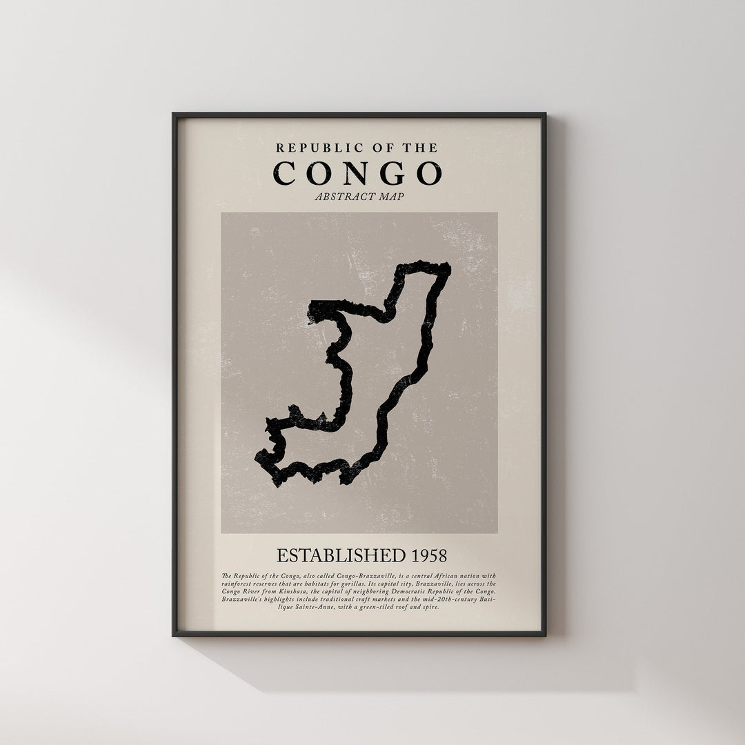 Republic Of The Congo Map Vintage Abstract Wall Art Print Picasso + Matisse Inspired Travel Poster