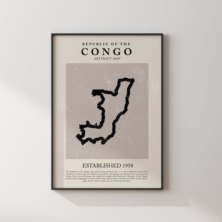 Republic Of The Congo Map Vintage Abstract Wall Art Print Picasso + Matisse Inspired Travel Poster