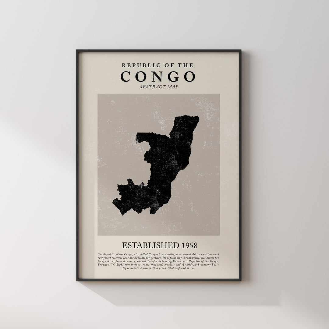Republic Of The Congo Map Vintage Abstract Wall Art Print Picasso + Matisse Inspired Travel Poster