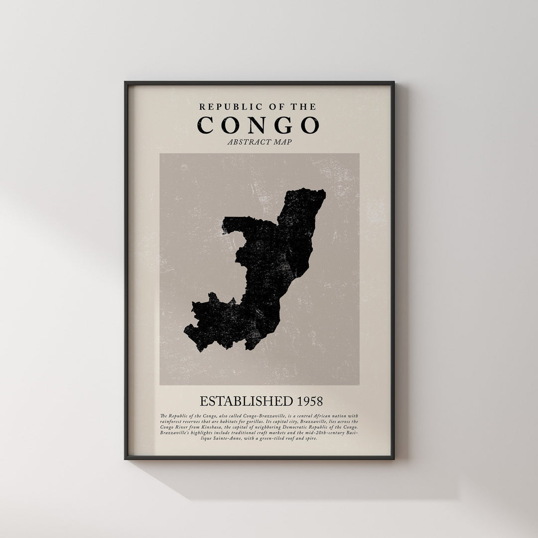Republic Of The Congo Map Vintage Abstract Wall Art Print Picasso + Matisse Inspired Travel Poster