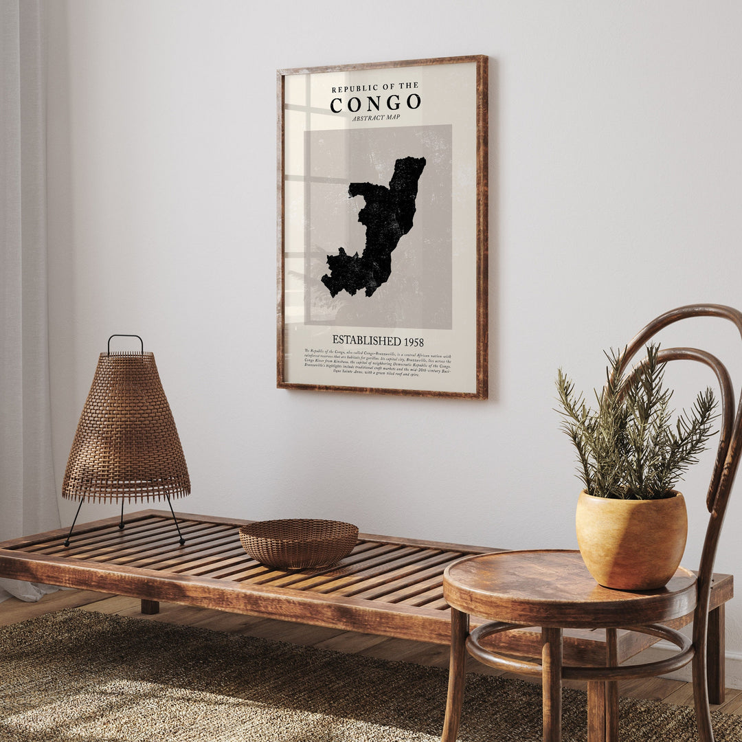 Republic Of The Congo Map Vintage Abstract Wall Art Print Picasso + Matisse Inspired Travel Poster