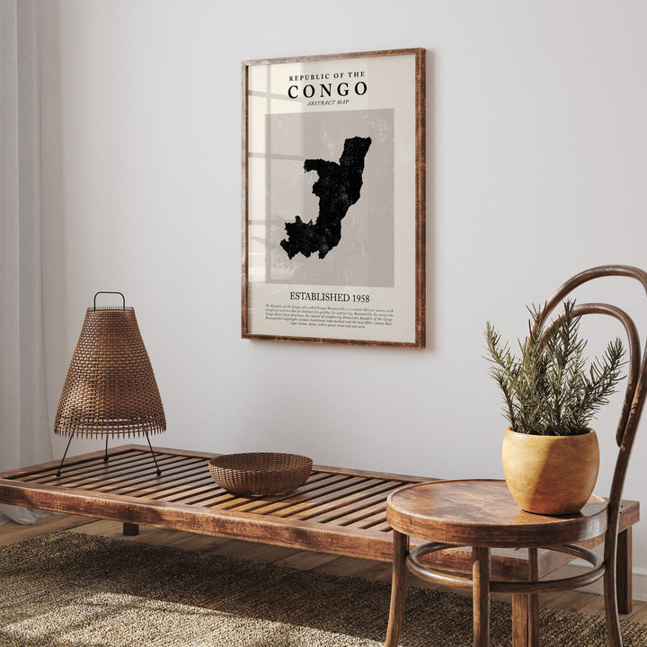 Republic Of The Congo Map Vintage Abstract Wall Art Print Picasso + Matisse Inspired Travel Poster