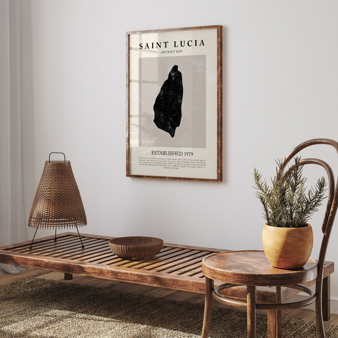 Saint Lucia Map Vintage Abstract Wall Art Print Picasso + Matisse Inspired Travel Poster