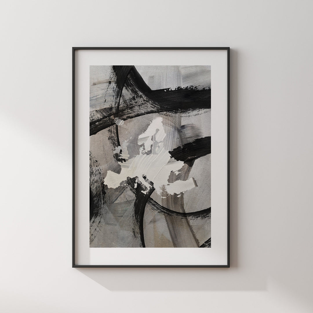 Europe Map | Black & Grey Abstract Painting Map of Europe Wall Art Print | Traval Poster