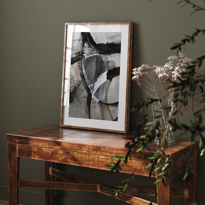 Dominica Map | Black & Grey Abstract Painting Map of Dominica Wall Art Print | Traval Poster