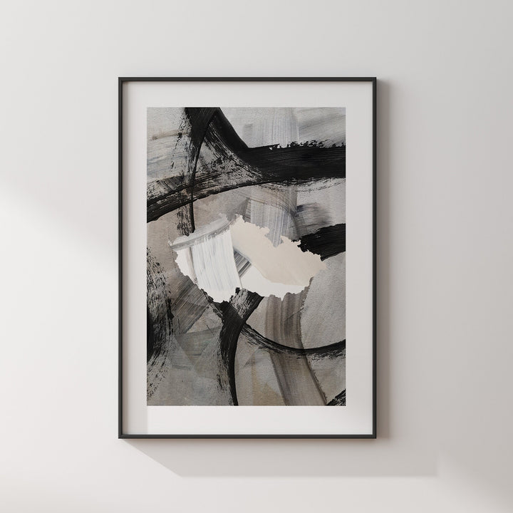 Czech Republic Map | Black & Grey Abstract Painting Map of Czech Republic Wall Art Print | Traval Poster