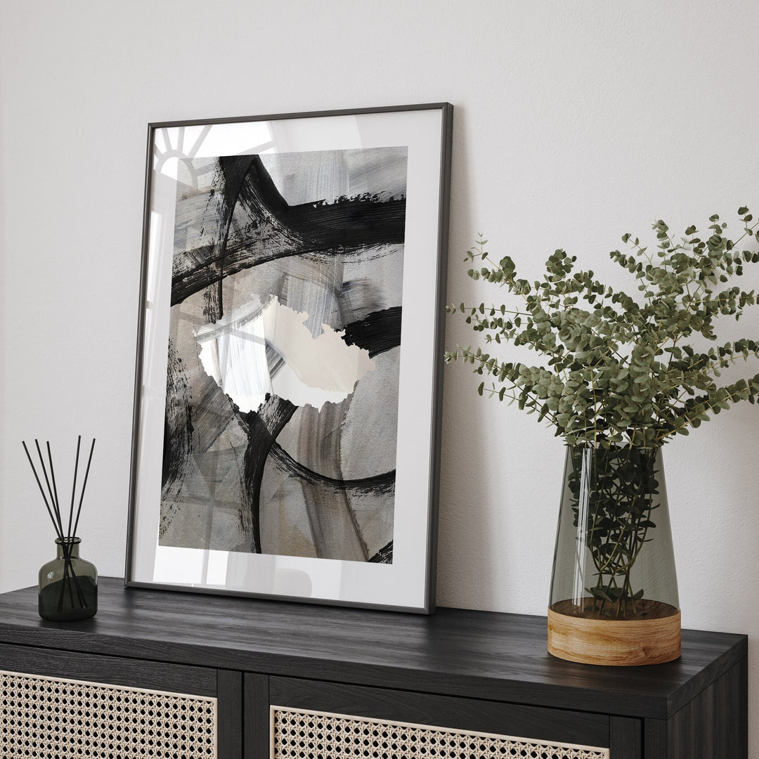 Czech Republic Map | Black & Grey Abstract Painting Map of Czech Republic Wall Art Print | Traval Poster