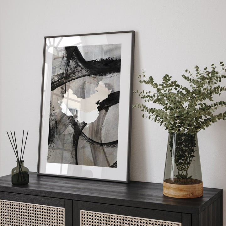 China Map | Black & Grey Abstract Painting Map of China Wall Art Print | China Traval Poster