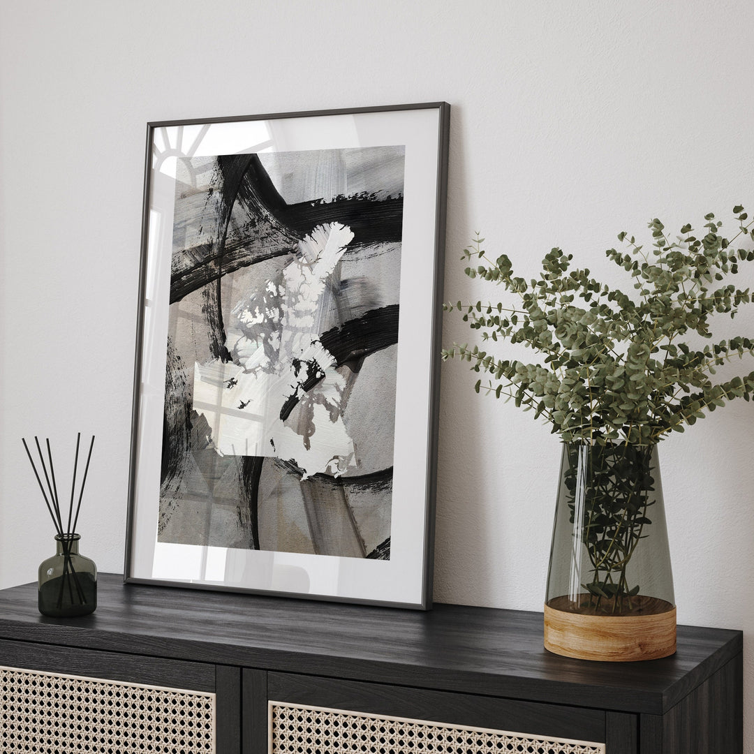 Canada Map | Black & Grey Abstract Painting Map of Canada Wall Art Print | Canada Traval Poster
