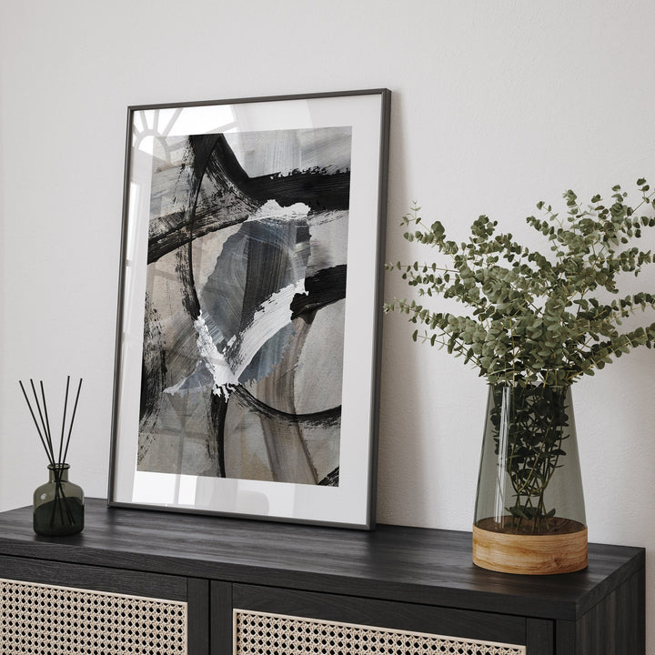 Grenada Map | Black & Grey Abstract Painting Map of Grenada Wall Art Print | Grenada Traval Poster