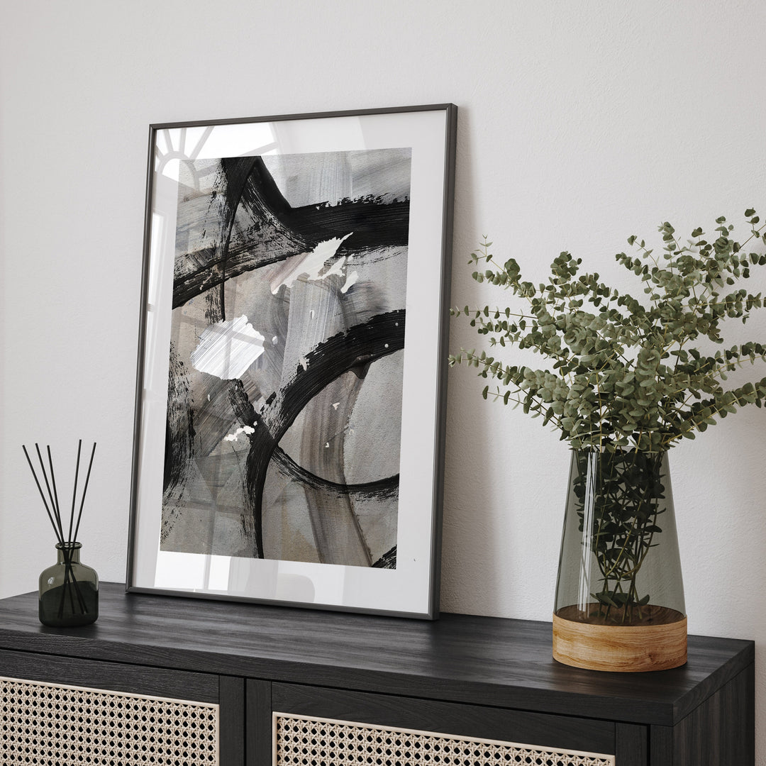 Fiji Map | Black & Grey Abstract Painting Map of Fiji Wall Art Print | Fiji Traval Poster