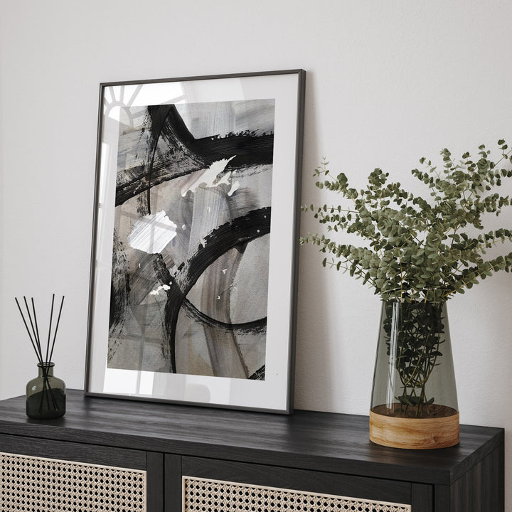 Fiji Map | Black & Grey Abstract Painting Map of Fiji Wall Art Print | Fiji Traval Poster