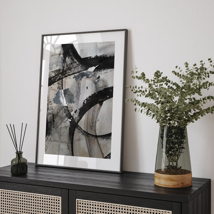 Fiji Map | Black & Grey Abstract Painting Map of Fiji Wall Art Print | Fiji Traval Poster