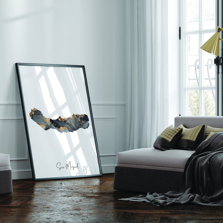 Sao Miguel Map Black & Gold Wall Art Print