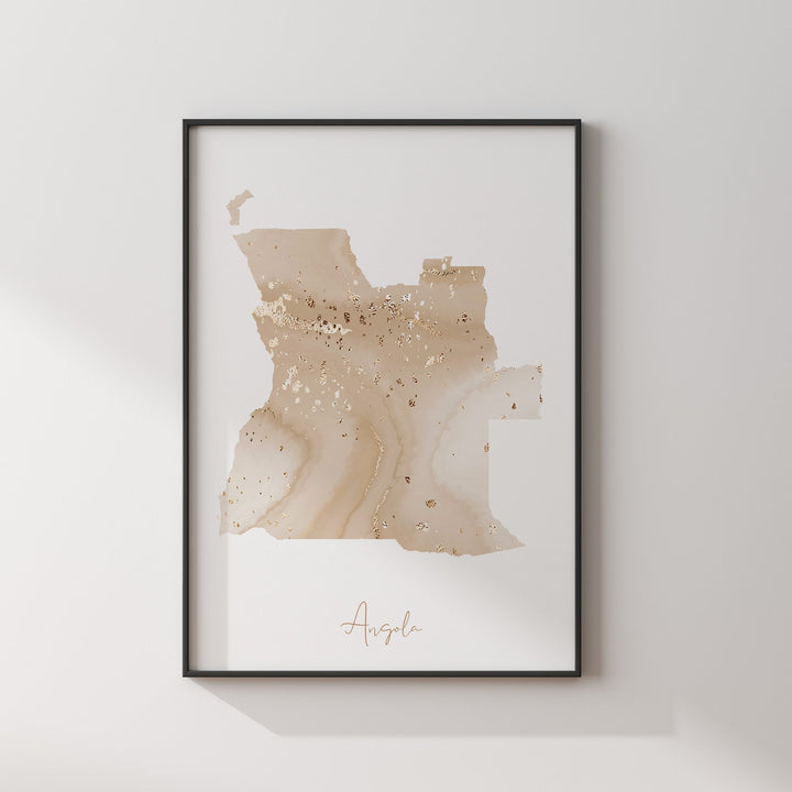 Angola Map Beige & Gold Wall Art Print