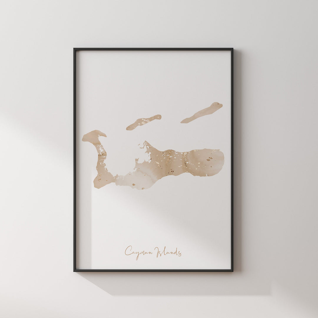 Cayman Islands Map Beige & Gold Wall Art Print