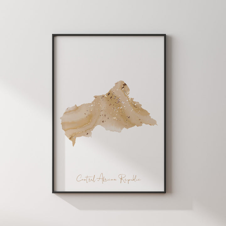 Central African Republic Map Beige & Gold Wall Art Print