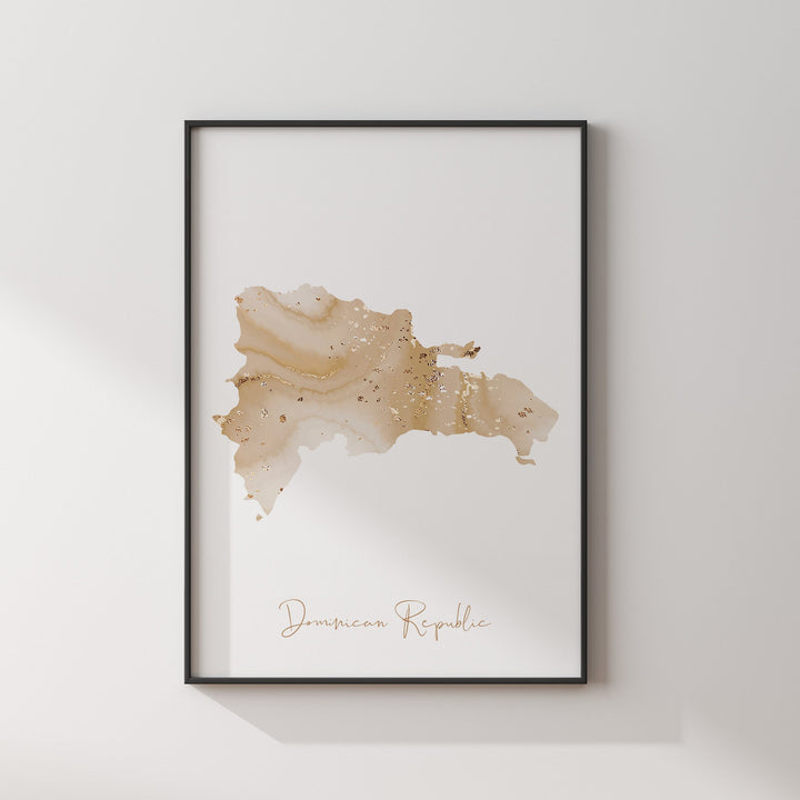 Dominican Republic Map Beige & Gold Wall Art Print