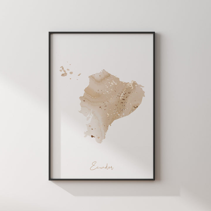 Ecuador Map Beige & Gold Wall Art Print