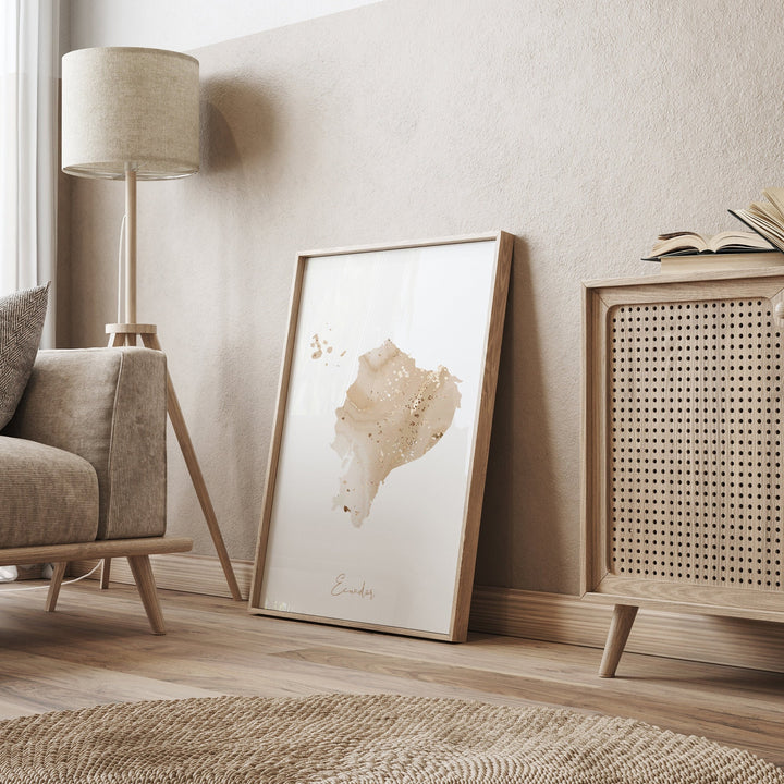 Ecuador Map Beige & Gold Wall Art Print
