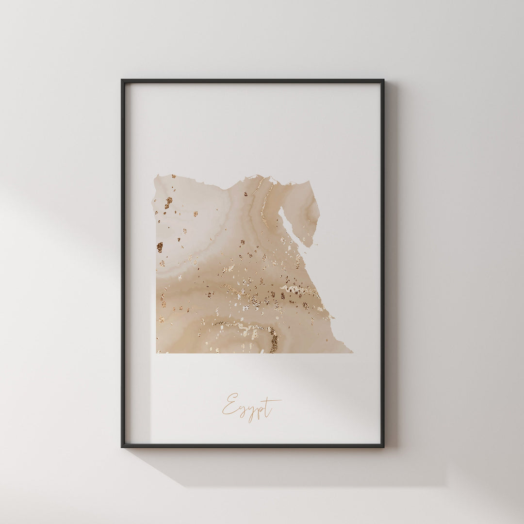 Egypt Map Beige & Gold Wall Art Print