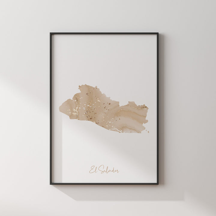 El Salvador Map Beige & Gold Wall Art Print