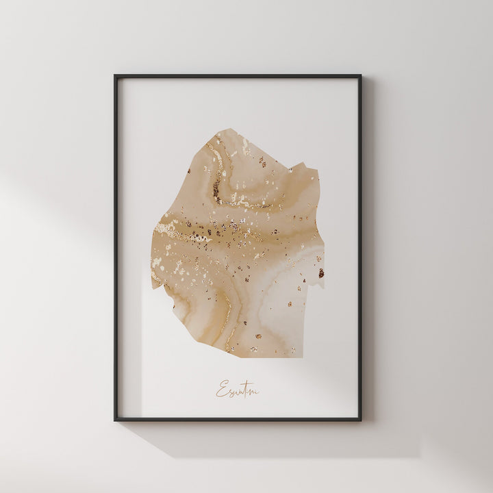 Eswatini Map Beige & Gold Wall Art Print