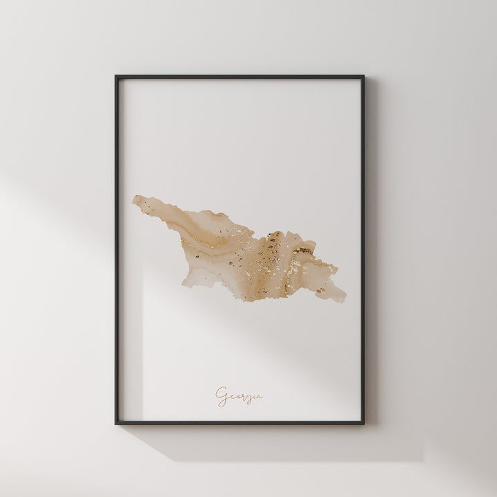 Georgia Country Map Beige & Gold Wall Art Print