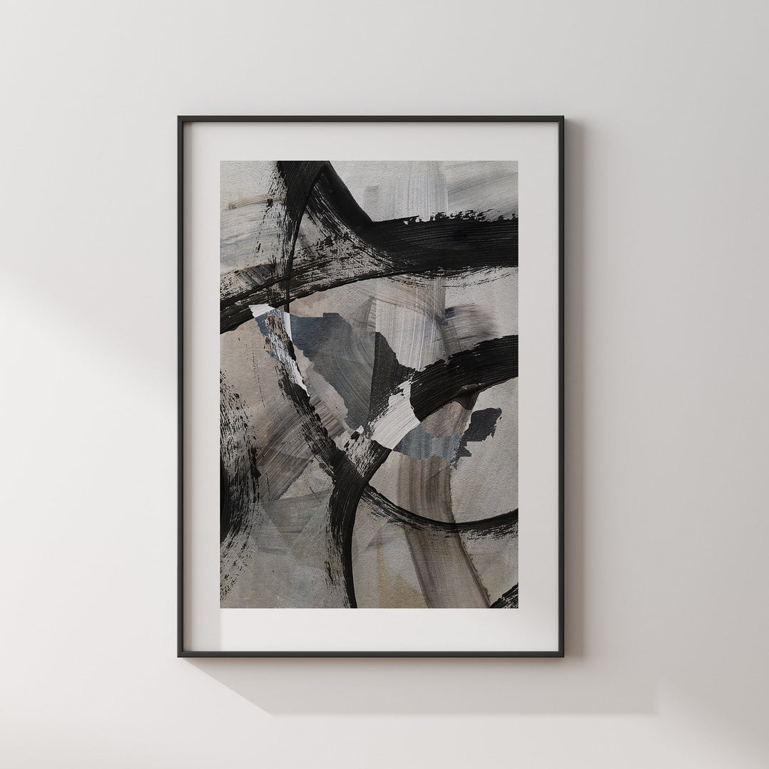 Mexico Map | Black & Grey Abstract Painting Map of Mexico Wall Art Print | Mexico Traval Poster