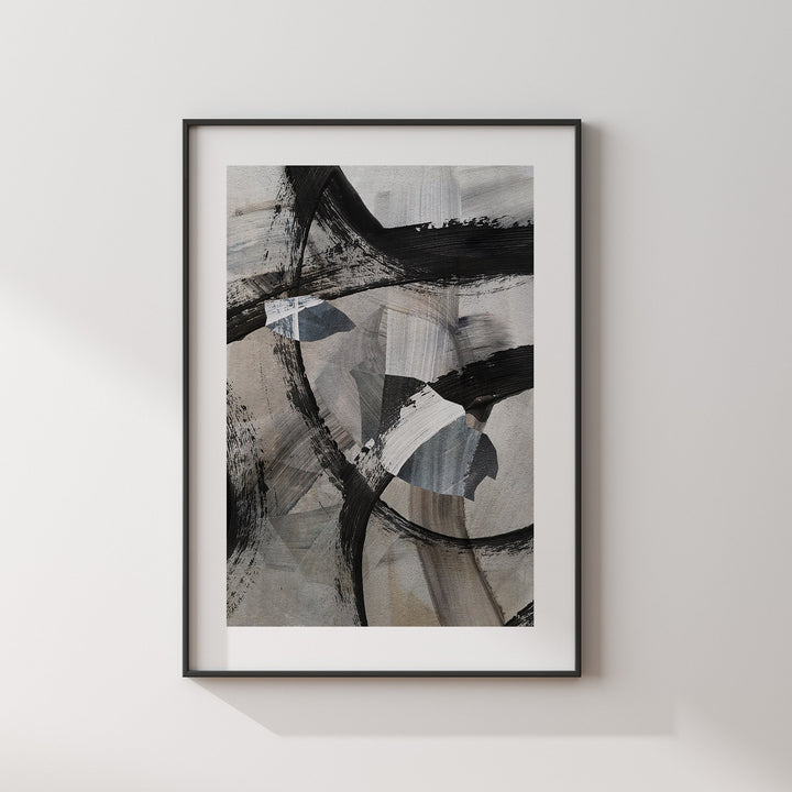 Malta Map | Black & Grey Abstract Painting Map of Malta Wall Art Print | Malta Traval Poster