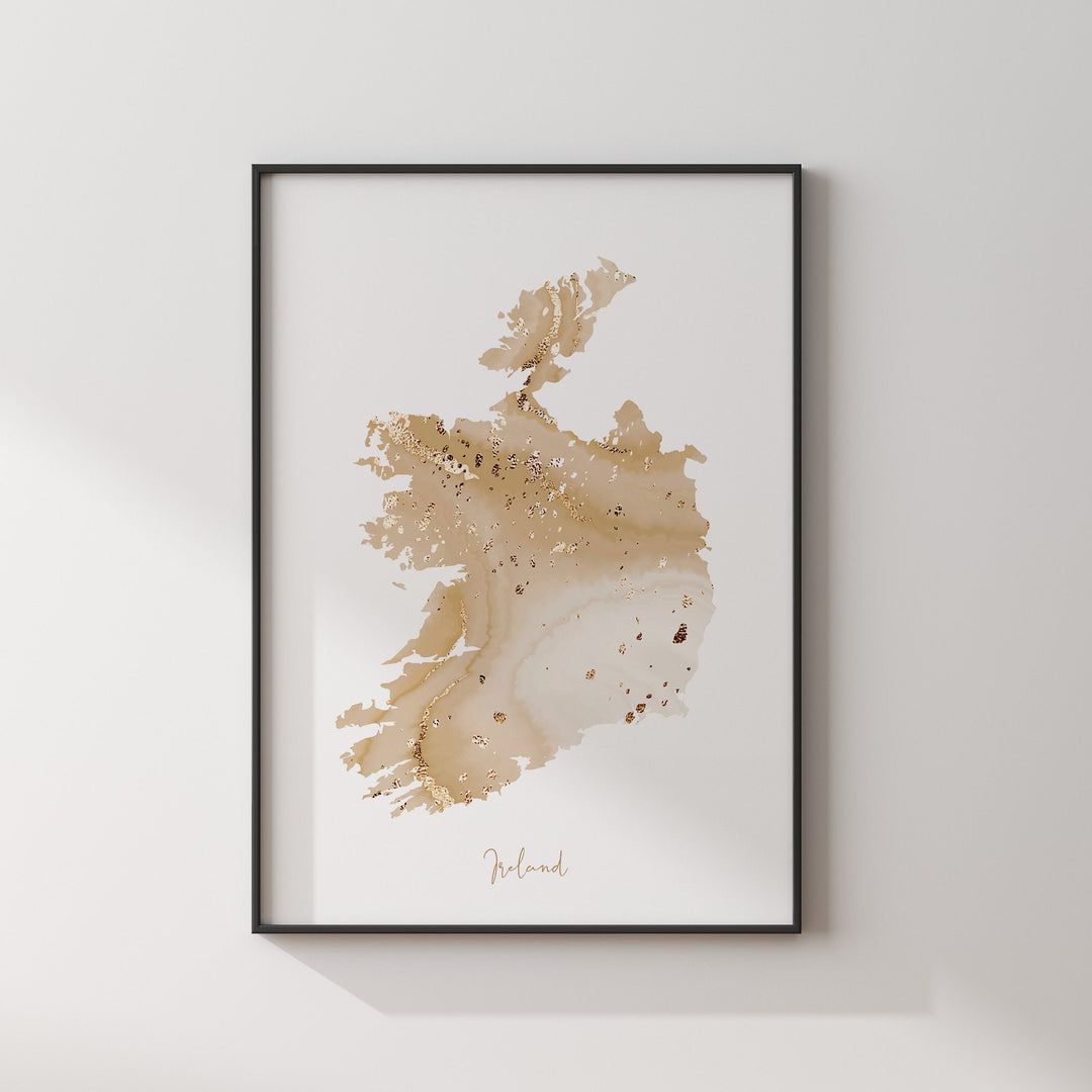 Republic of Ireland Map Beige & Gold Wall Art Print
