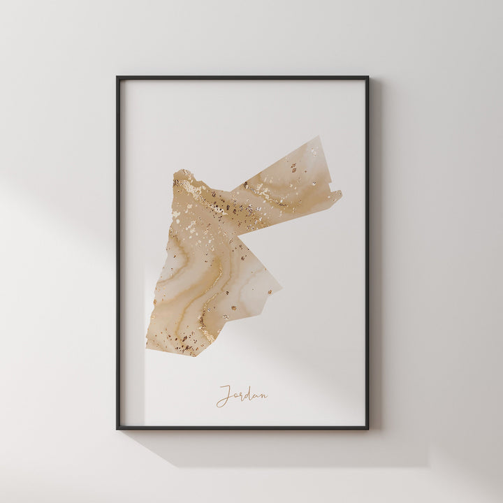 Jordan Map Beige & Gold Wall Art Print