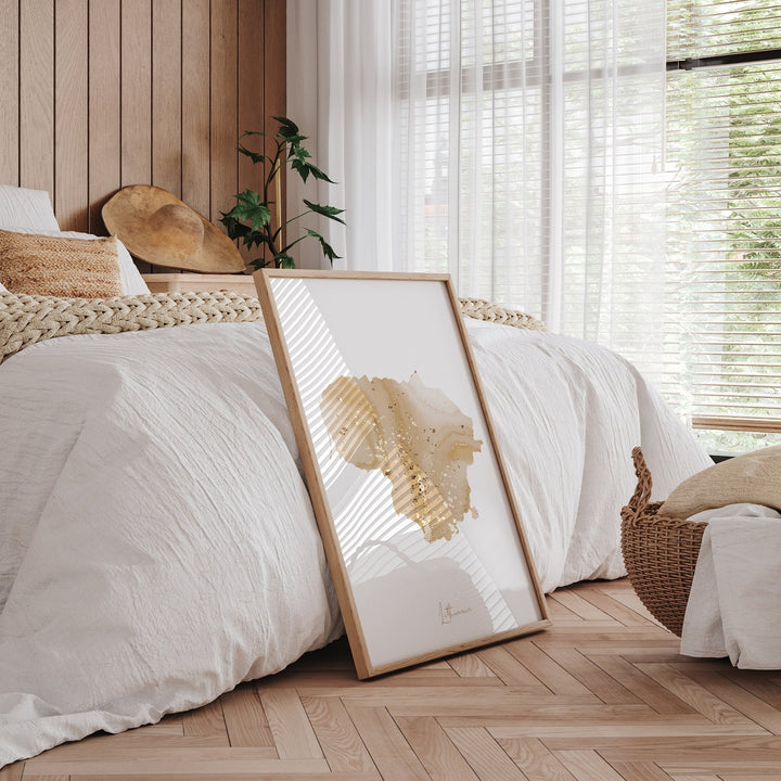 Lithuania Map Beige & Gold Wall Art Print
