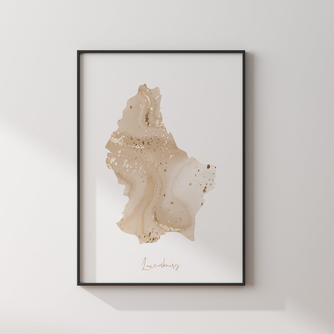 Luxembourg Map Beige & Gold Wall Art Print